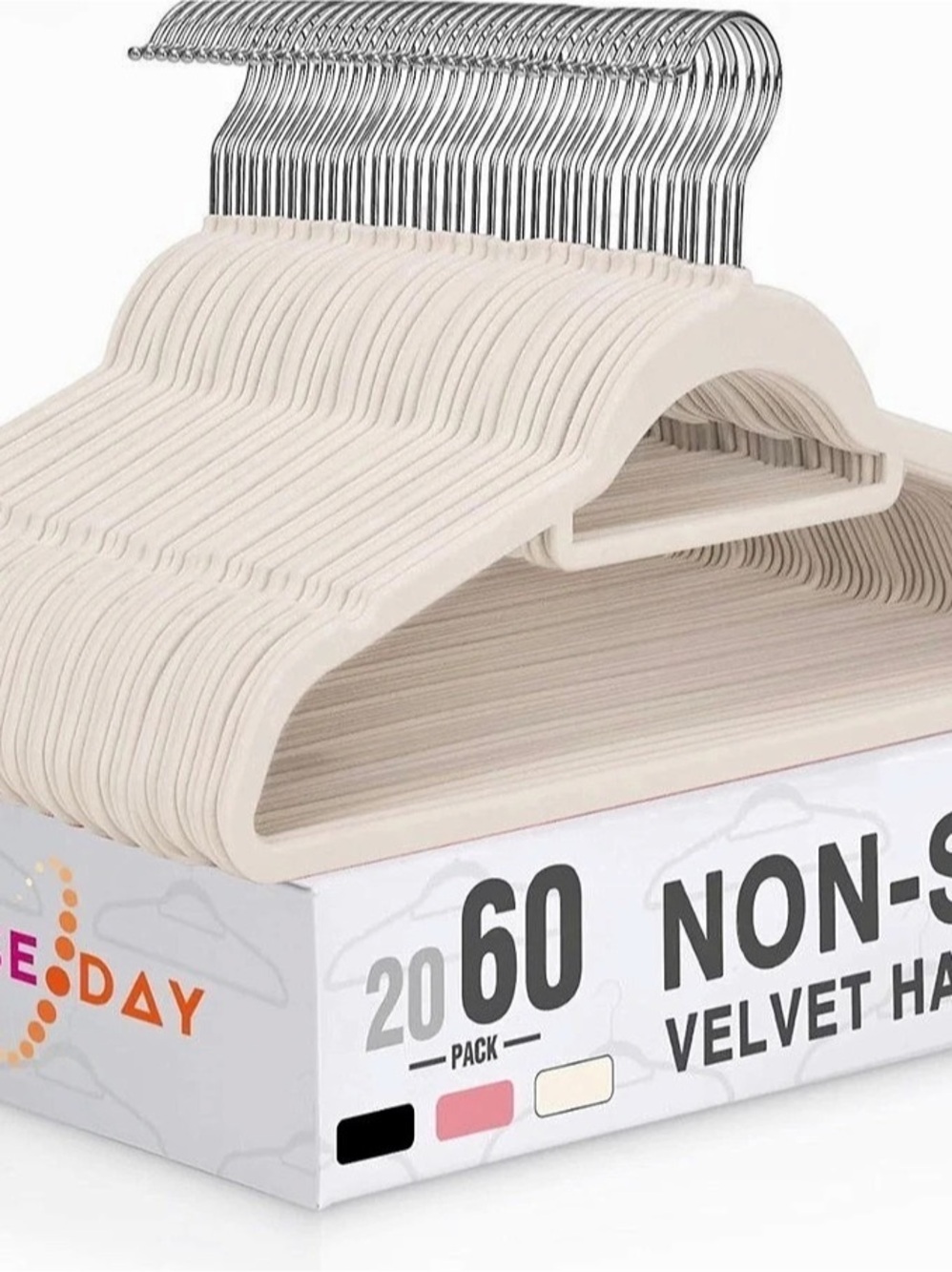 HOUSE DAY 60-Pack Non-Slip Velvet Hangers Cream